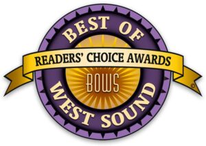 Best of West Sound Readers' Choice Awards badge - 2024 winner, Best Architect Jay Volz and Best Interior Design Michele Doyle, Bluefoot Architecture & Design